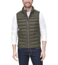 tommy hilfiger mens lightweight puffer vest -- olive green