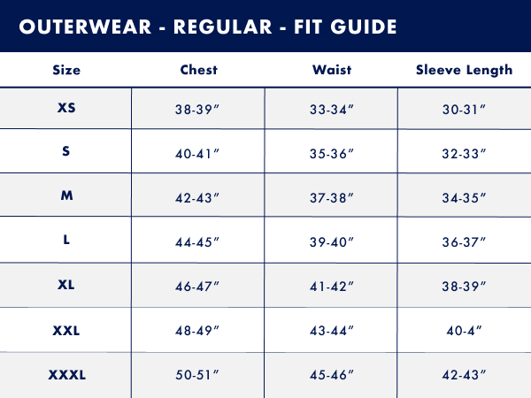 tommy hilfiger mens outerwear regular size chart