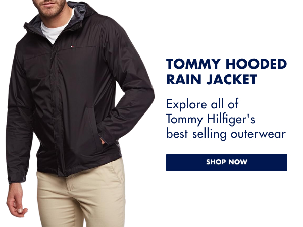 tommy hilfiger men''s rain jacket - black with black hood interior, zip up