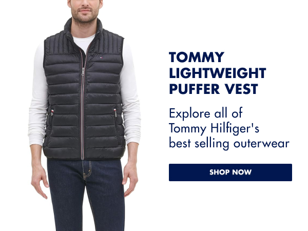 tommy hilfiger mens lightweight ouffer vest zip up - black