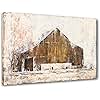 Yihui Arts Rustic Wall Decor Old Barn Canvas Wall Art Hand Painted Vintage Farmhouse Painting Pictures For Living Room