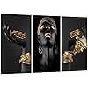 HJL Art Black and Gold Pictures Woman Canvas Prints, Woman Hand with Gold Jewelry Canvas Paintings Wall Art for Living Room Bedroom Bathroom Home Decorations Framed Ready to Hang(40''H x 60''W)