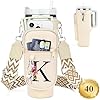 LOKASS Water Bottle Holder with Strap for Stanley Cup 40 oz Tumbler with Handle, Personalized Initial, Water Bottle Carrier Bag with Phone Pocket & Carabiner for Stanley Cup Accessories