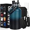 GAZLEMHO Insulated Water Bottle 64 oz, Half Gallon Water Jug Cold 48H, BPA Free Stainless Steel Bottles with Straw/Chug 2-in-1 Lid, Bag, Paracord Handle, Silicone Boot, Sports Gym School Metal Flask