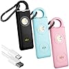 Personal Safety Alarm Keychain for Women – 3 Pack USB Rechargeable Protection Emergency Siren Key Chain with Light and Low Battery Notice by WETEN (Black Pink Blue)