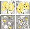 Wall HDQ Yellow Gray Picture Wall Art for Bathroom Wall Decor Flowers Canvas Prints Framed 4 Panels