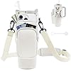 JEBEALUO Water Bottle Carrier Bag with Phone Pocket for Stanley Cup 40/30 oz, Water Bottle Holder with Adjustable Strap& Straw Cover, Stanley Cup Accessories (White)