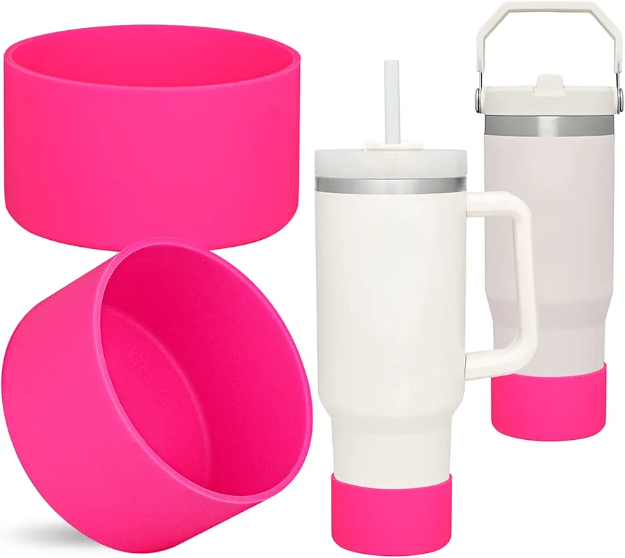 Silicone Boots Sleeve for Stanley Quencher 40 oz 30 oz Tumbler & IceFlow 20oz 30oz, Protective Water Bottle Bottom Bumper - Fits Hydro Flask/YETI/Maars tumbler/Simple Modern (2RoseRed)