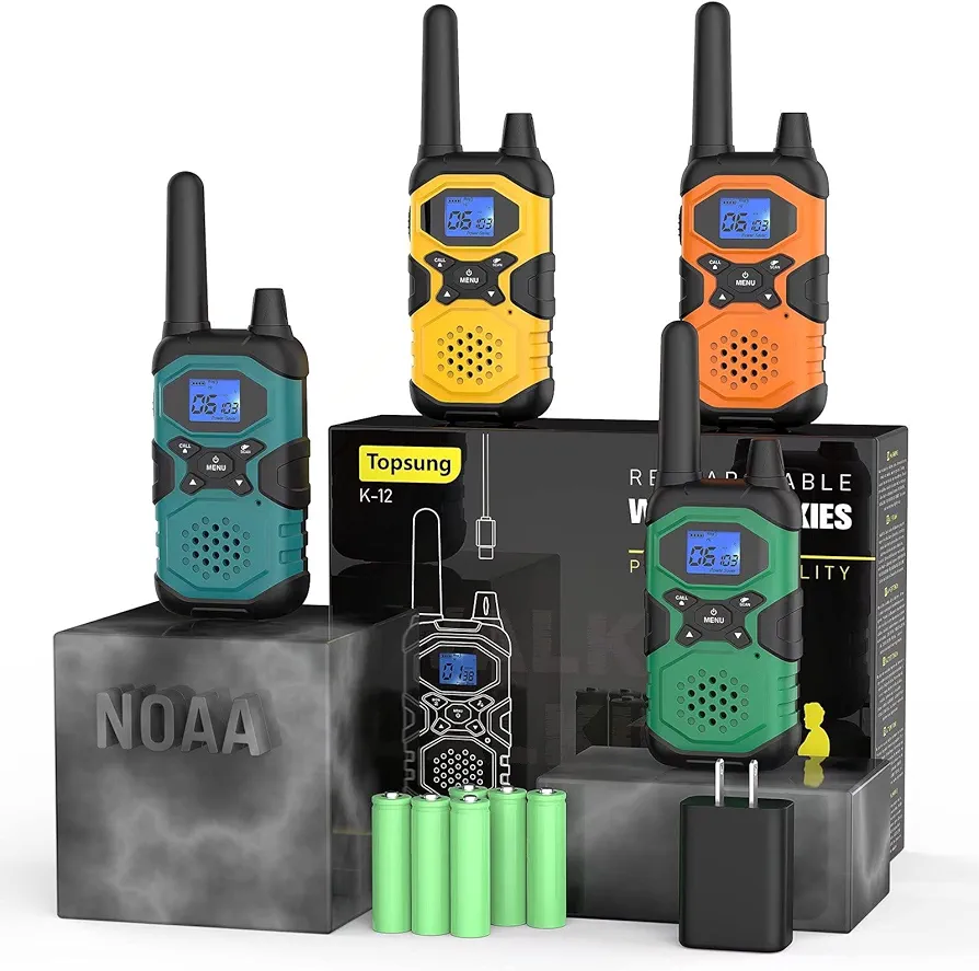 2 Way Radios for Adults Long Range Rechargeable 4 Pack, Multi-purpose NOAA Walkie Talkies with Earpiece USB Cable 4500mAh Battery for Family Senior Care Working Adventure Camping Hiking Cruise