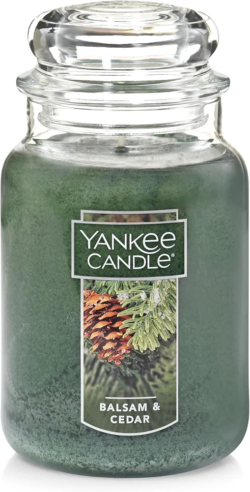 Yankee Candle Balsam & Cedar Scented, Classic 22oz Large Jar Single Wick Candle, Over 110 Hours of Burn Time, Ideal Holiday Gift