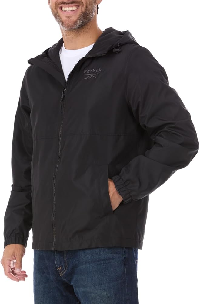 Reebok Rain Jacket Men with Hood, Windbreaker Men Lightweight Waterproof Jacket