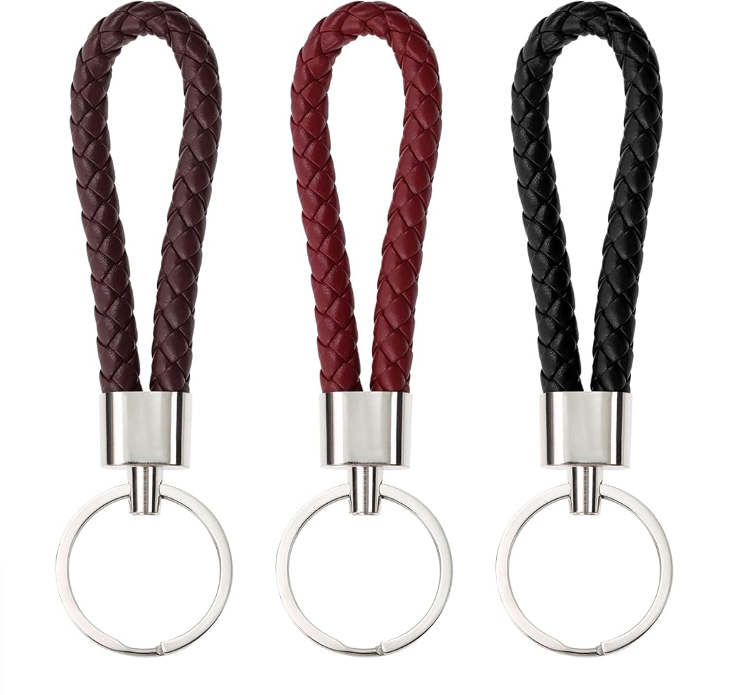 Braided Leather Key Fob Car Keychain Ring Woven Strap Keychain Accessories for Men Women Birthday Christmas Gifts