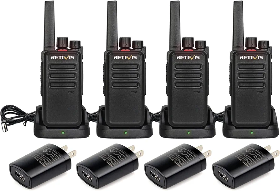 Retevis RT68 Walkie Talkies for Adults, 2 Way Radios Long Range, Hands Free, 1200mAh Battery, Portable Walkie Talkie Rechargeable with USB Charging Base, for Hunting Hiking (4 Pack)