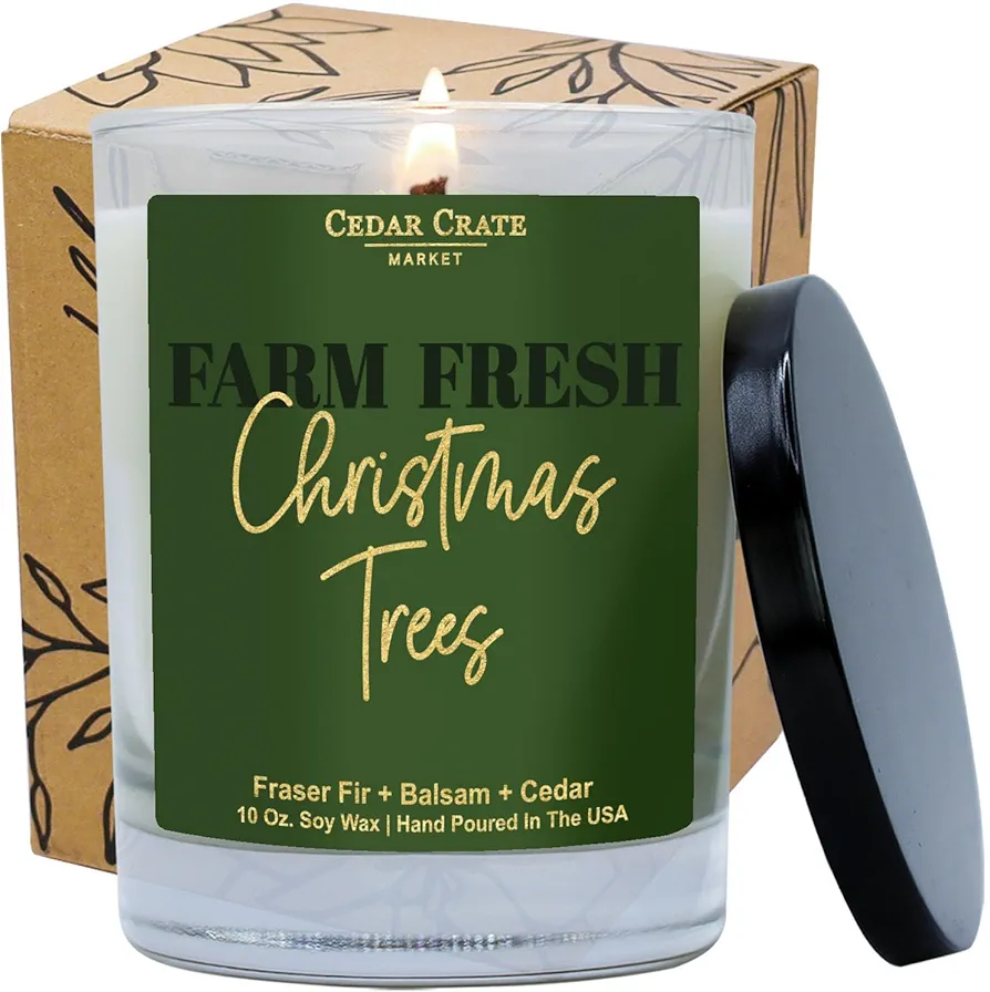 Christmas Candles | Winter Candle | Farm Fresh Christmas Tree Scented Candle | Fraser Fir + Balsam + Cedar Scented I Cute Christmas Scented Holiday Candles Decor | Merry Christmas Gift | Made in USA