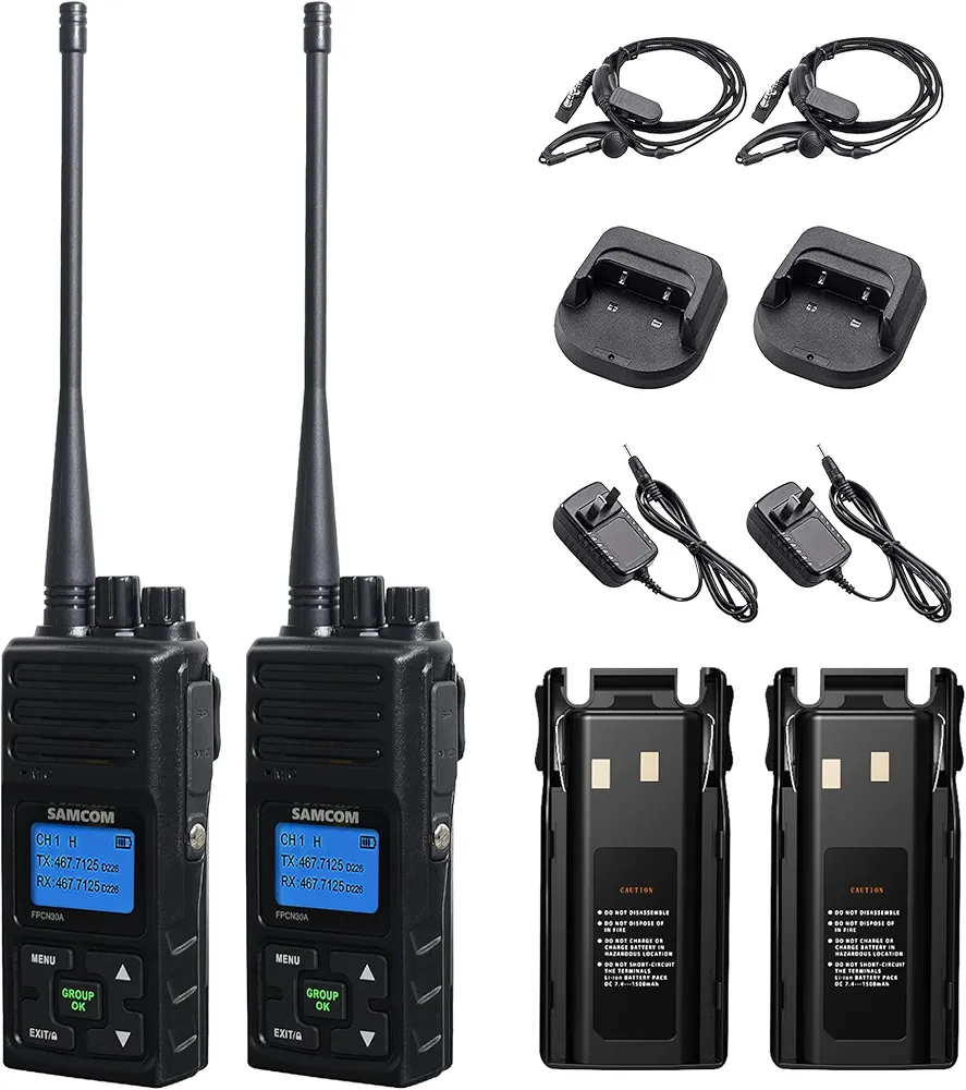 SAMCOM Long Range Radio Walkie Talkies for Adults, FPCN30A Two Way Radio Rechargeable, 5 Watt High Power 2-Way Radio, Programmable UHF Radios with Earpiece (Black 2 Pcs)