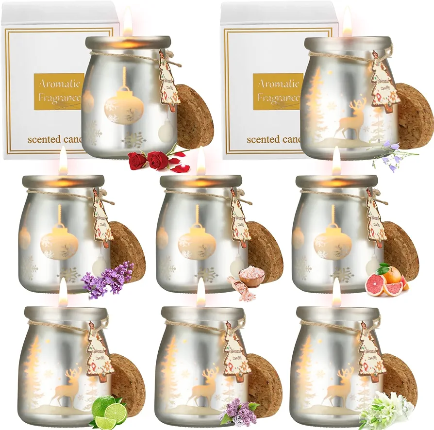 MTLEE 8 Pcs Christmas Scented Candles Gift Set 3.5 oz Christmas Soy Wax Candles Xmas Aromatherapy Candles Winter Holiday Jar Candles Centerpiece Decoration for Mom Friend Wife Her