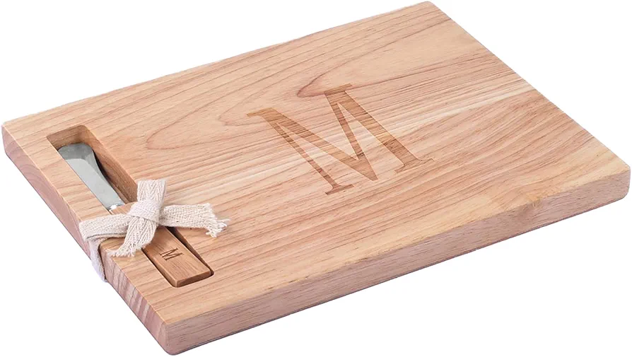 Miicol Wood Charcuterie Board, Monogram Cheese Board 10 Inch, Personalized Initial Cutting Board with Spreader, Unique Housewarming Gift, Ideal for Kitchen, Home, Letter M