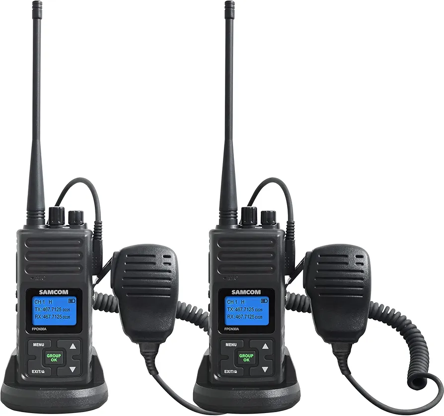 SAMCOM 5Watt Walkie Talkie Long Range Two Way Radio Rechargeable with Speaking Mic, SAMCOM 2-Way Radios Heavy Duty Walky Talky with Shoulder Mic for Restaurant Hotel (2 Pcs Radio + Speaker Mic)