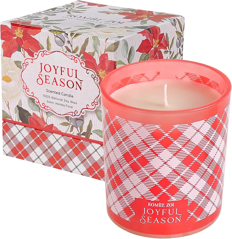 Christmas Scented Jar Candle - 6oz Soy Wax Candle - Joyful Season Infused with Holiday Floral Aroma - with Beautiful Keepsake Box Special for Christmas/Holiday Gifts