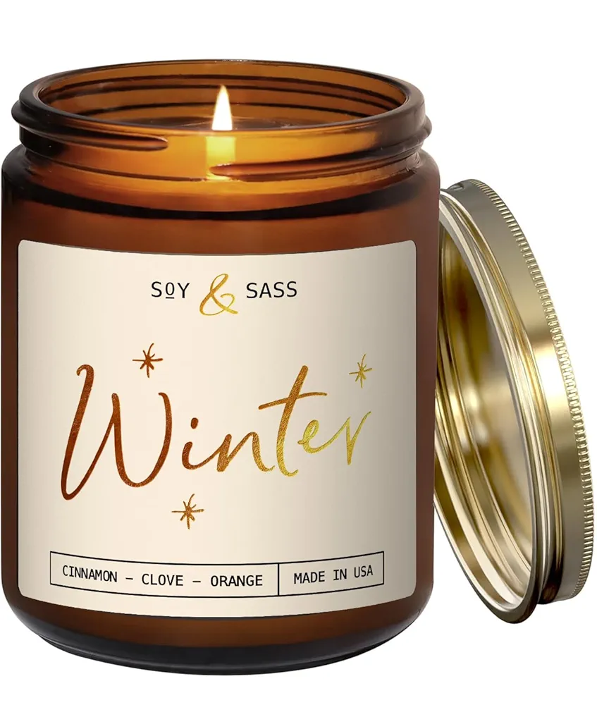 Winter Candle, Christmas Candles Scented - w/Orange, Cinnamon & Vanilla - Infused with Essential Oils I Winter Candles I 9oz, 50Hr, Made in USA