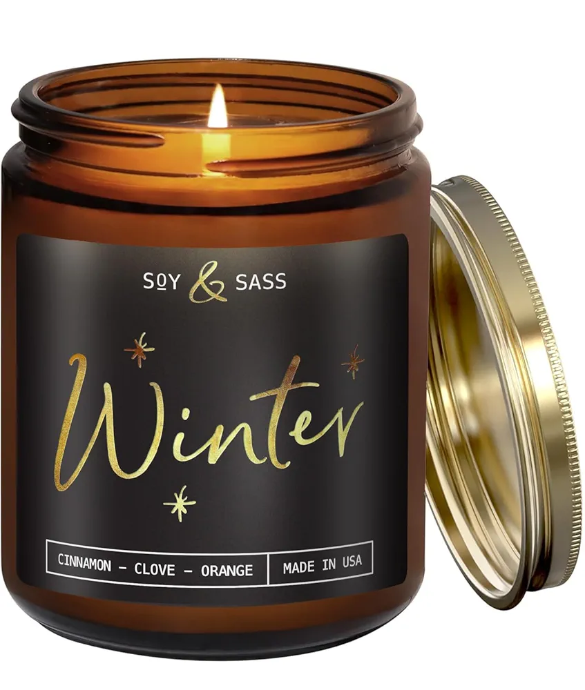 Winter Candle, Christmas Candles Scented - w/Orange, Cinnamon & Vanilla - Infused with Essential Oils I Winter Candles I 9oz, 50Hr, Made in USA