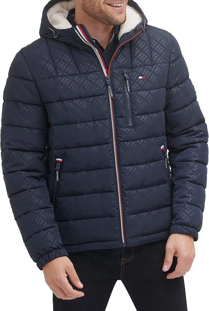 Tommy Hilfiger Men's Midweight Sherpa Lined Hooded Water Resistant Puffer Jacket