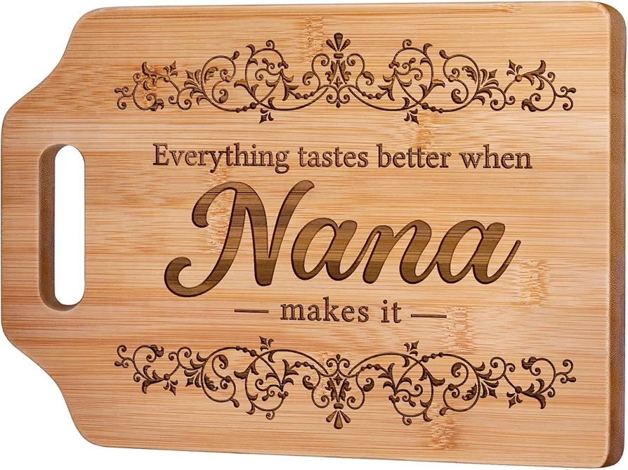 Nana Gifts - Engraved Bamboo Cutting Board 12.3"L x 8.7"W x 0.4"Th - Nana Christmas Birthday Gifts for Nana, Nana Gifts from Grandkids