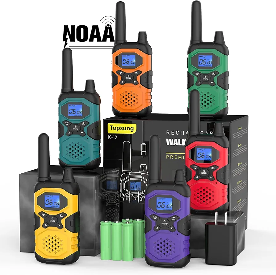 Walkie Talkies for Adults Long Range Rechargeable 6 Pack, Multi-purpose FRS 2 Way Radios with NOAA USB Chargers 4500mAh Battery for Family Seniors Care Garage Work Camping Hiking Skiing Cruise