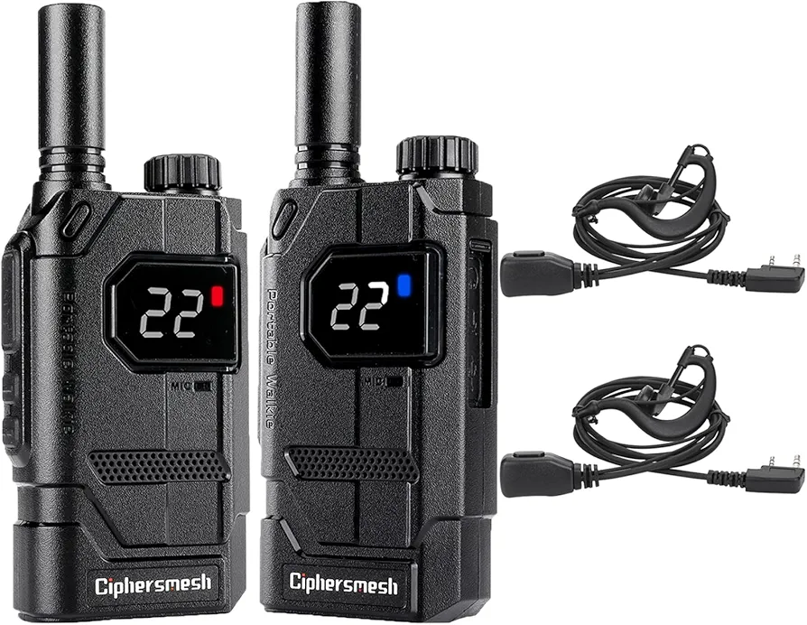 CAP310 Lightweight Walkie Talkies Long Range for Adults with Earpieces, Rechargeable Two Way Radios with 22 FRS Channels, FM Mode, VOX, High Capacity Battery for Business Family 2 Pack