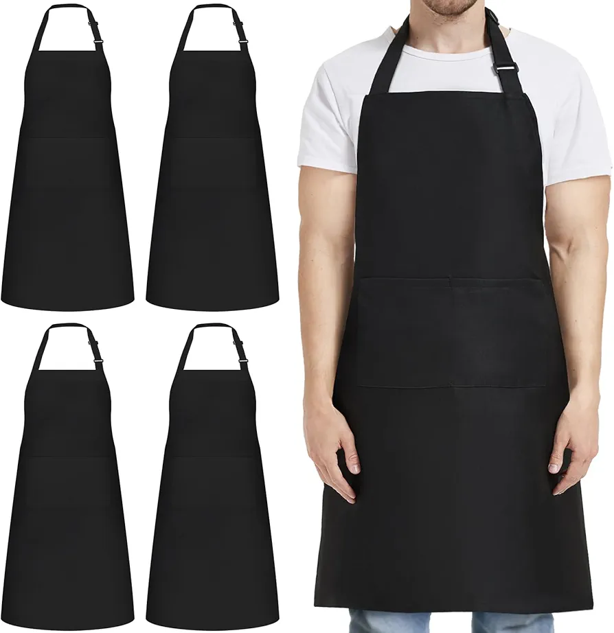 NLUS Large Aprons for Men, 4 Pack Black Waterproof Apron Adjustable Chef Apron Kitchen Cooking Aprons for Men Women