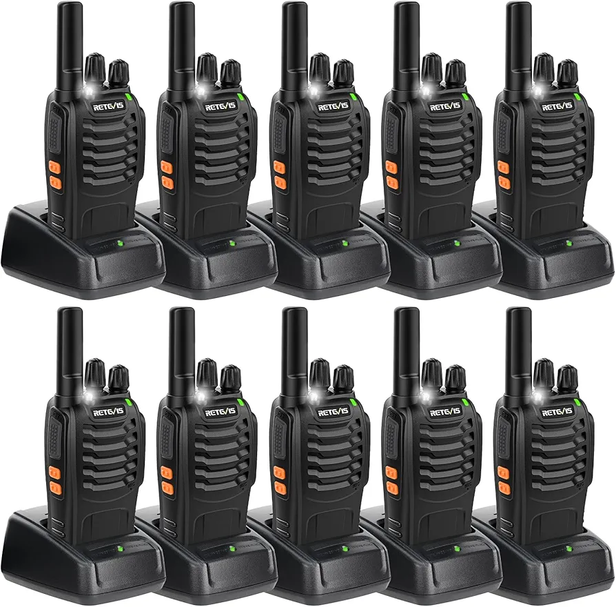 Retevis H-777 2 Way Radios, Walkie Talkies for Adults, Rechargeable Long Range Two Way Radio, Shock Resistant, Short Antenna for Business Education(10 Pack)