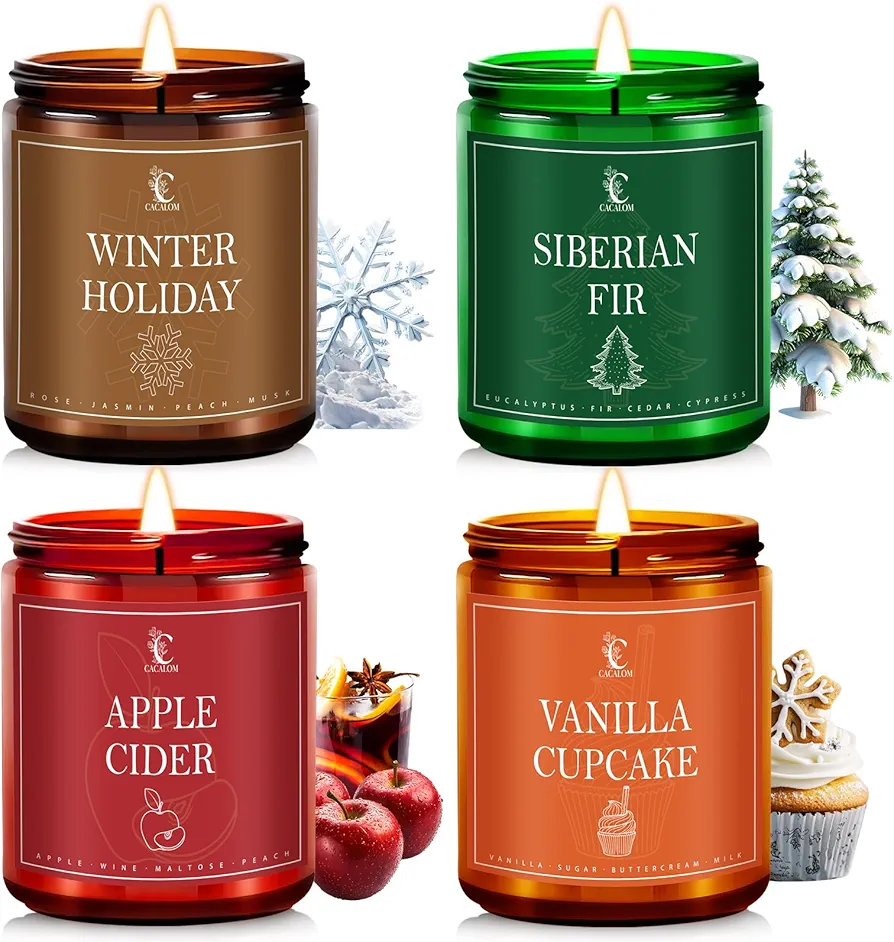 Winter Candle Set, Winter Scented Candles for Home, 4 Pack Winter Holiday Candles Soy Wax Candles, Winter Gifts for Women Men, Winter Fragrance of Winter Holiday/Fir/Apple Cider/Cupcake