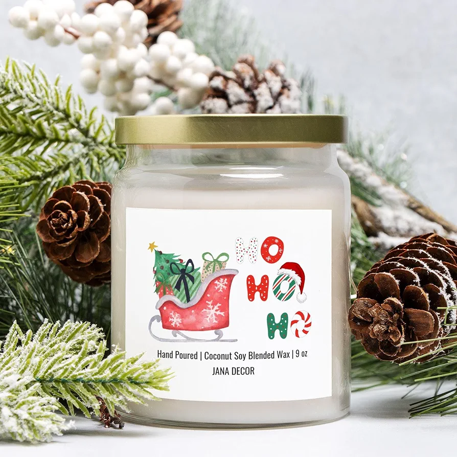 Ho Ho Ho Christmas Candle Holiday Candle Idea for Candle Lover Winter Candle 9oz Hand Poured Coconut Soy Wax Apothecary Jar Candle, 9oz Candle, Home Decor Candle