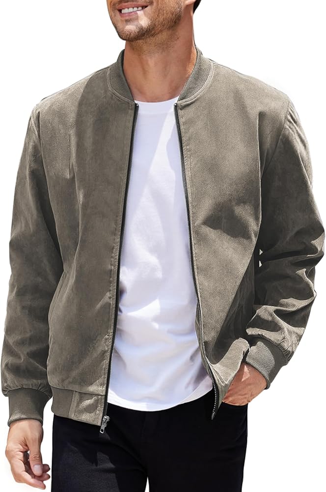 COOFANDY Men's Casual Varsity Jacket Vintage Lightweight Suede Bomber Jackets