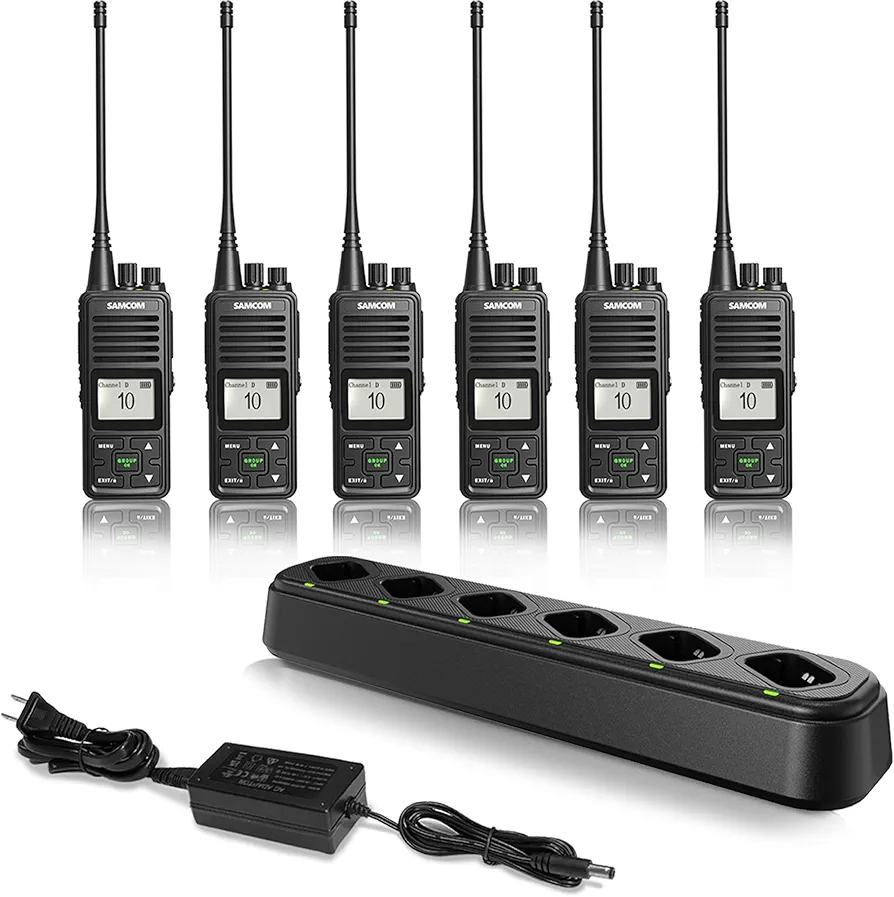 SAMCOM FPCN10A Walkie Talkies Rechargeable 3000mAh Hands Free 2 Way Radios Two-Way Radio(6 Pack) with 6 Way Multi Gang Charger