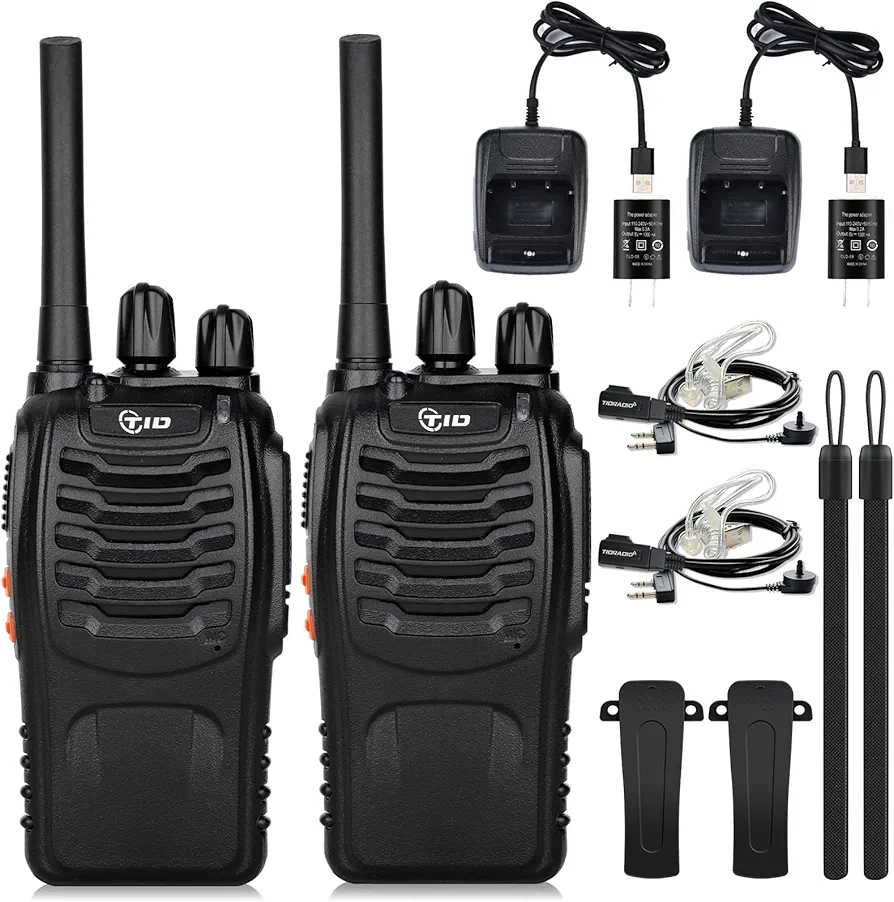 TIDRADIO TD-V2 Walkie Talkies for Adults Long Range, Frequency Copy, Rechargeable Two Way Radio Earpiece with MIC,16 Channels Handheld Walkie-Walkie for Kids(2 Pack, Black)