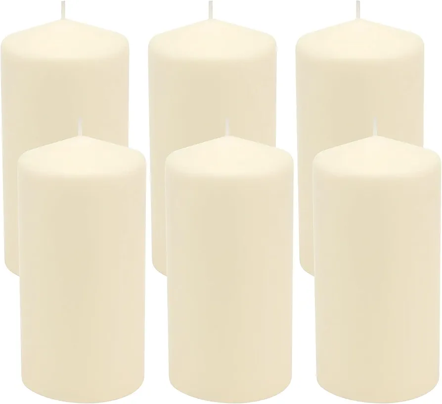 Stonebriar 6 Pack Tall 3 x 6 Inch 65 Hour Long Burning Unscented Ivory Wax Pillar Candles