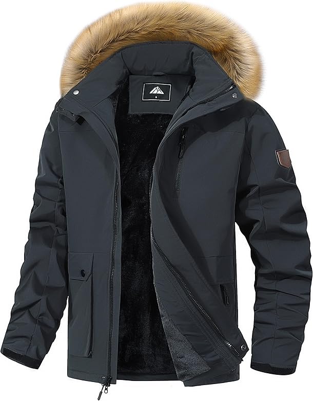 Men's Winter Coat Waterproof Warm Ski Snow Jacket Fur Hooded Parka Work Outerwear Snowboarding Jacket