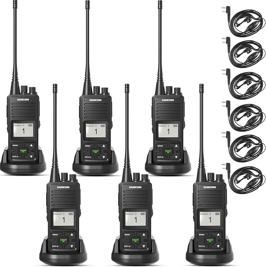 SAMCOM Radios FPCN10A Professional Business Walkie Talkies Heavy Duty with 3000mAh Large Capacity Battery,GROUP Call 2 Way Radios with Earpiece, Two-Way Radio for Adults Skiing Hunting Hiking (6-Pack)