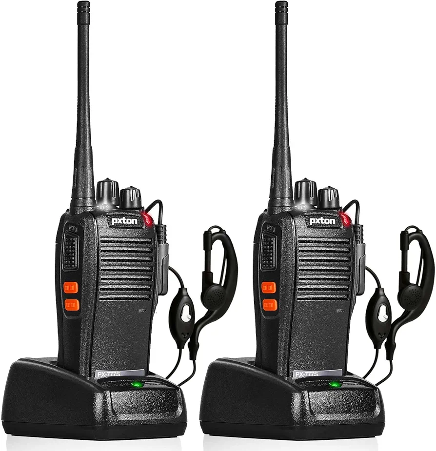 777S Rechargeable walkie talkies for Adults Long Range with Earpieces and Li-ion Battery,Two Way radios has VOX/TOT/Emergency Alarm/Battery Low Alert/Flashlight/Scan Function（2 Pack）