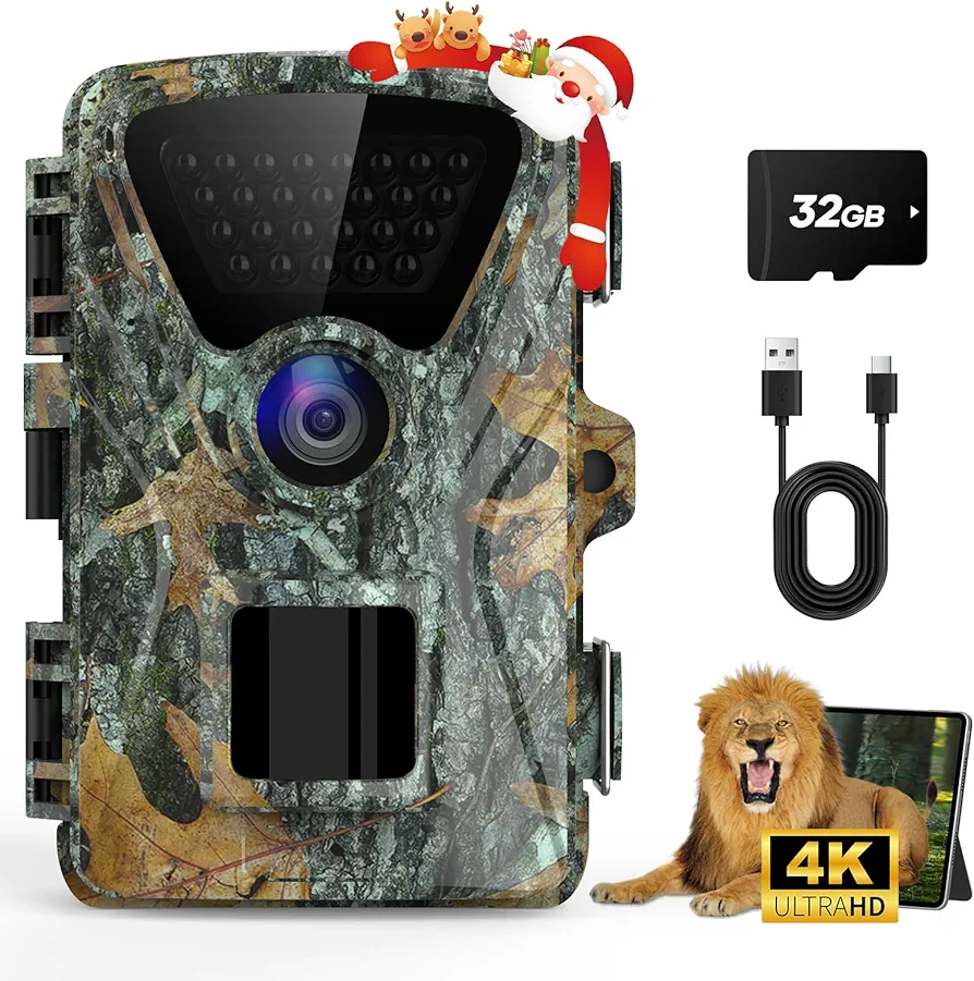 Crenova Trail Camera, 4K 48MP Game Camera with Night Vision Motion, 0.1s Trigger Hunting Trail Cam, IP66 Waterproof 130°Wide-Angle Deer Camera 98ft IR Sensing for Outdoor Wildlife Monitoring