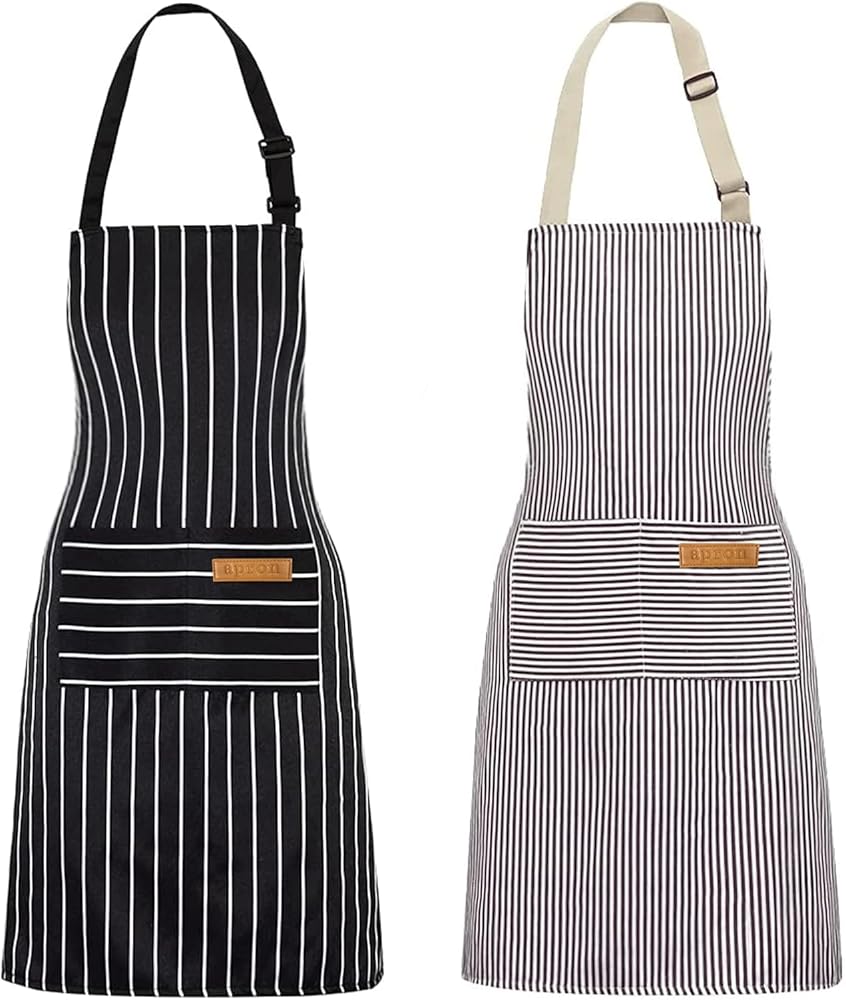 2 Pack Kitchen Aprons, Apron for Restaurant with Adjustable Neck Strap, 2 Pockets Chef Aprons for Cooking Baking