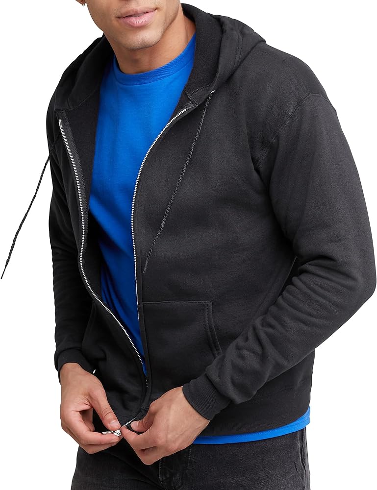 Hanes Men's Zip-Up Hoodie, EcoSmart Fleece Full-Zip Hoodie for Men, Hooded Sweatshirt