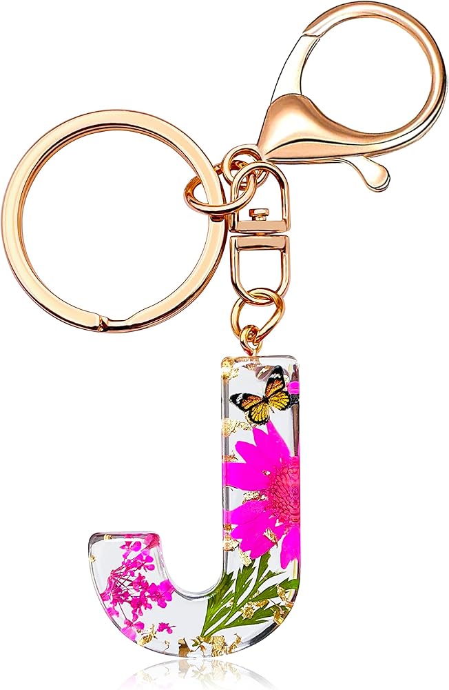 Initial Letter Butterfly Flower Pink Keychain Birthday gifts for Women Girl Backpack Wallet Car Key Cute Bling Keychain