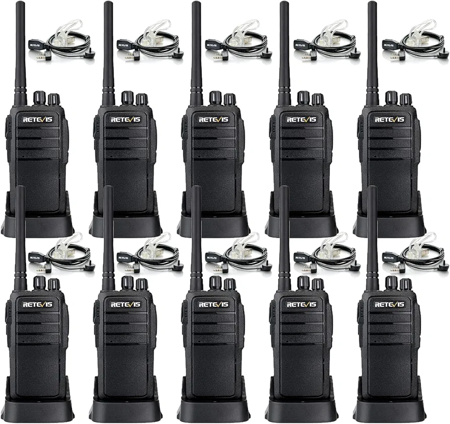 Retevis RT21 Walkie Talkies with Earpiece,2 Way Radio Long Range,Rugged Emergency Alarm,Handfree, Portable FRS Two Way Radios for Warehouse Education (10 Pack)