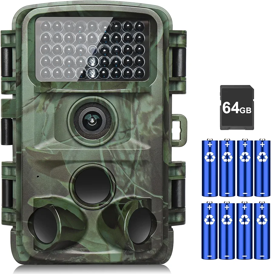 KJK Trail Camera - 4K 64MP Game Camera with Night Vision, 0.05s Trigger Motion Activated Hunting Camera, IP67 Waterproof, 130 Wide-Angle with 45pcs No Glow Infrared LEDs for Outdoor Wildlife