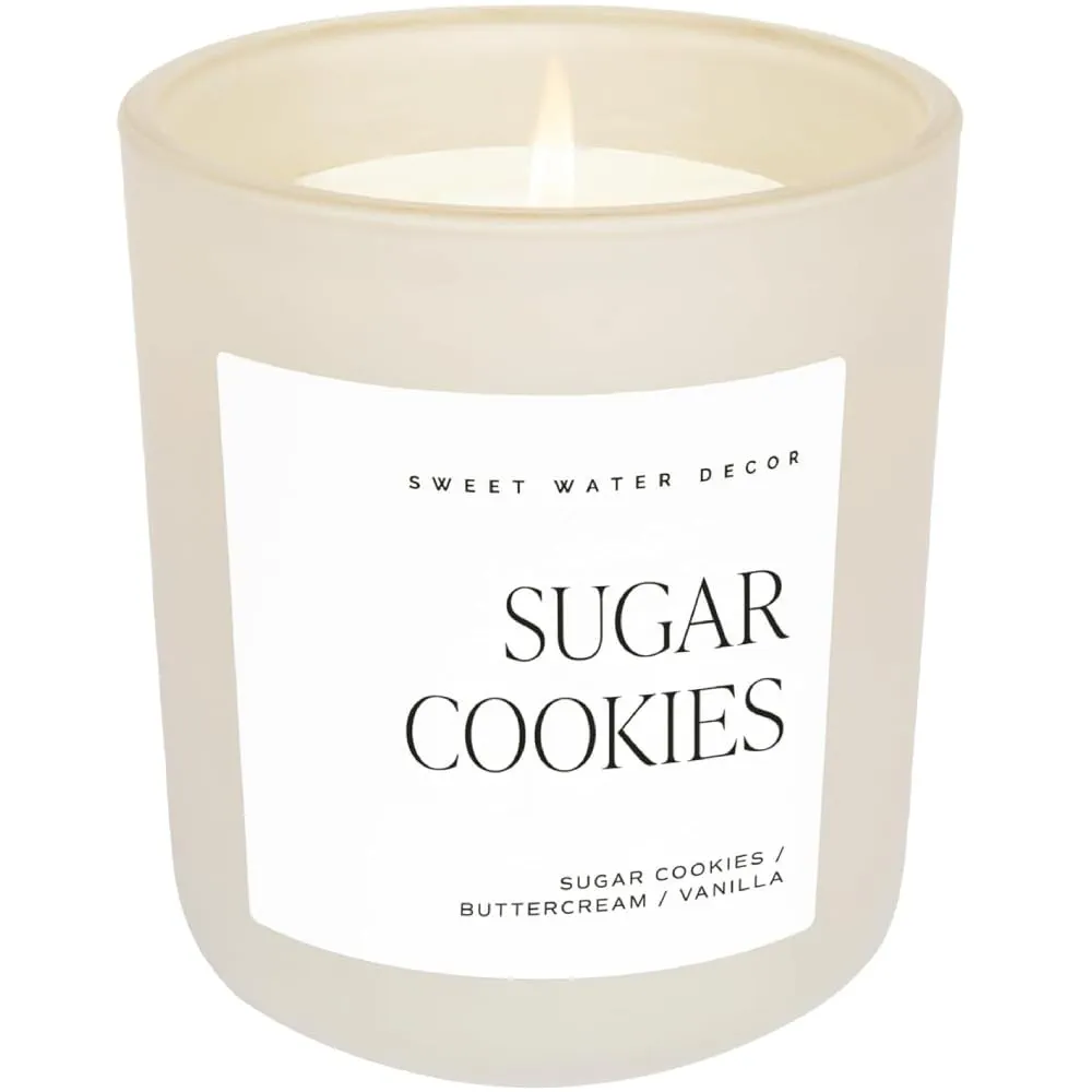 Sweet Water Decor Sugar Cookies Candle |=0 Sugar Cookies, Buttercream Frosting, and Vanilla Scented Candle for Home - 15oz Clear Jar, 70+ Hour Burn Time, Made in the USA