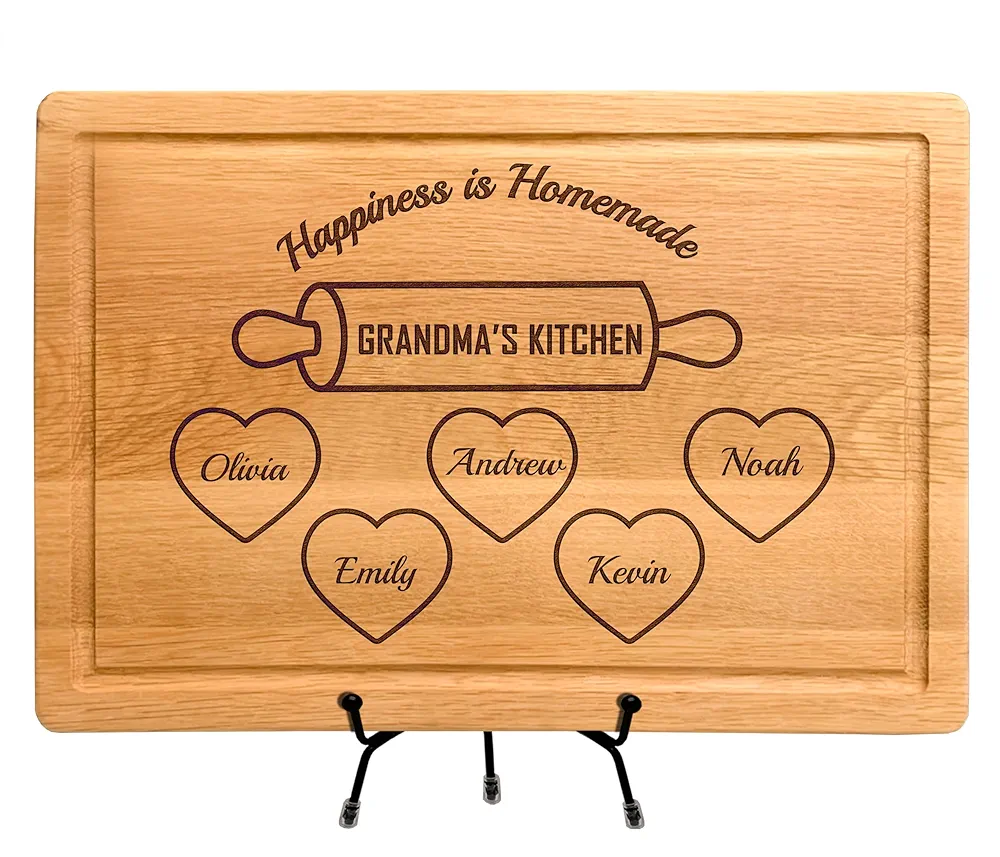 Personalized Grandma Mom Christmas Gifts, Custom Cutting Board with Kids Names for Mom Nana, Custom Engraved Serving Board or Decor, Grandma's Kitchen, Customized Mom and Grandma Gift, Engraved Sign