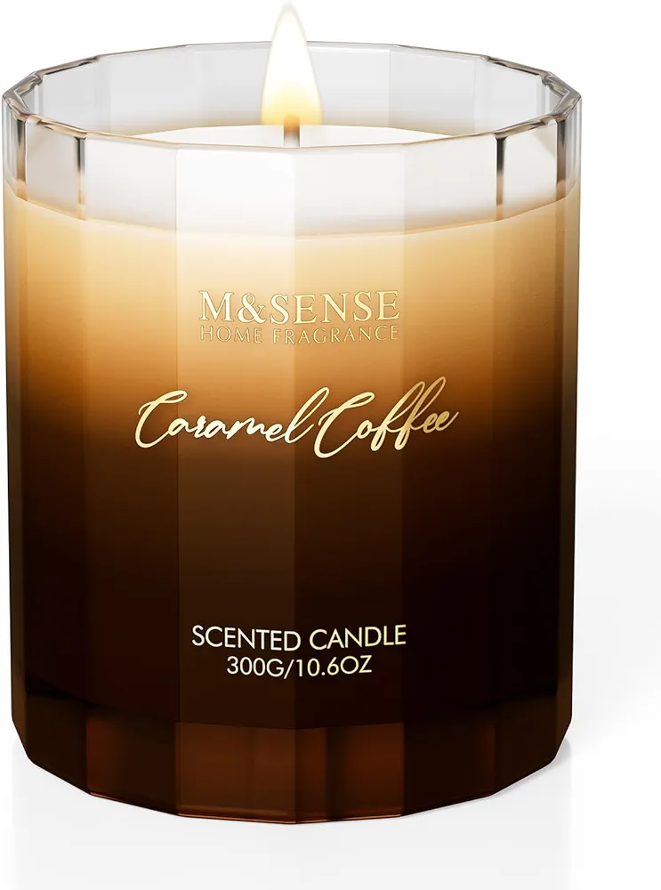 M&SENSE Caramel Coffee Candles for Home Scented, Natural Soy Long Lasting Slow Burning Candle 10.6oz 60 Hours Burn, Organic Aromatherapy Candle Housewarming Appreciation Gift for Women