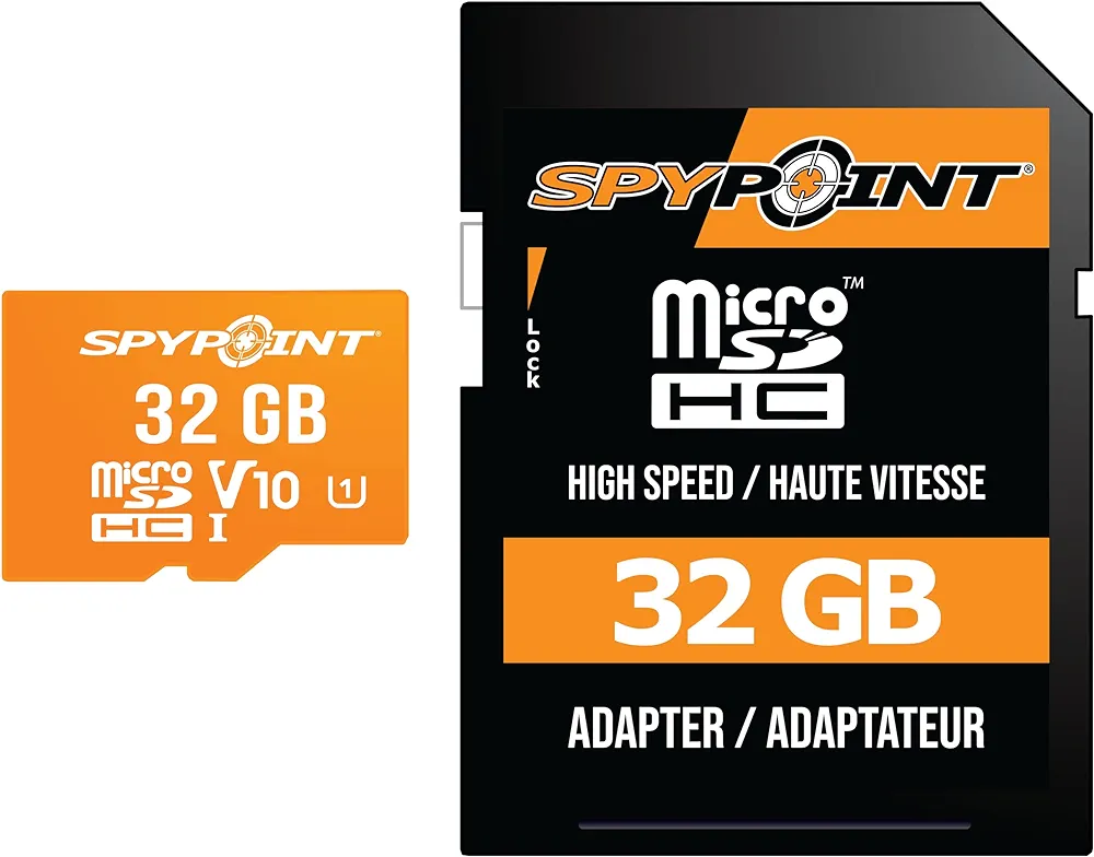 SPYPOINT 32GB Micro SD Memory Card Trail for Cameras | Adapter Media Storage for Trail and Game Cameras Designed | Used in Hunting and Trail Cams (Class 10 Speed)